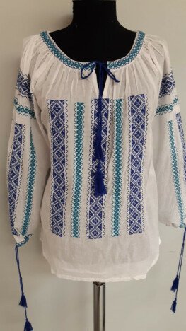 Bluza traditionala dama, maneca trei sferturi, cu broderie colorata